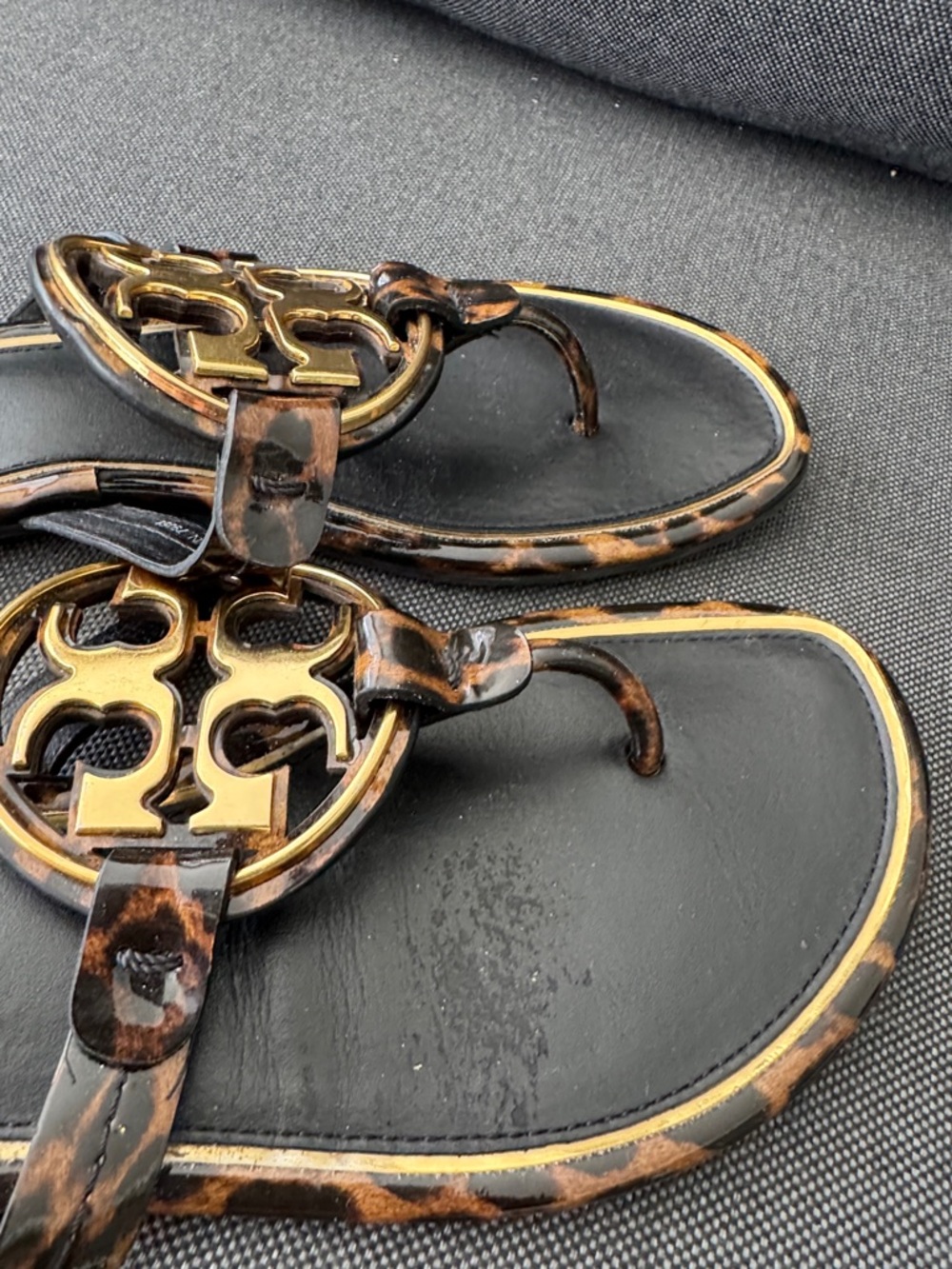 Tory Burch Metal Miller Barbados Leopard Patent Leather Sandal Sz 8.5 Resort - Picture 5 of 7
